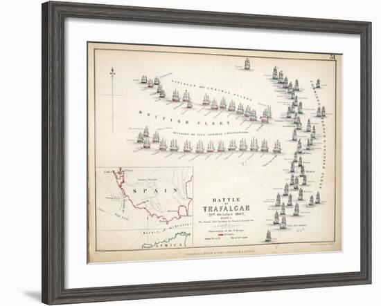 Map of the Battle of Trafalgar, Published by William Blackwood and Sons, Edinburgh and London, 1848-Alexander Keith Johnston-Framed Giclee Print