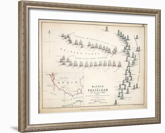 Map of the Battle of Trafalgar, Published by William Blackwood and Sons, Edinburgh and London, 1848-Alexander Keith Johnston-Framed Giclee Print