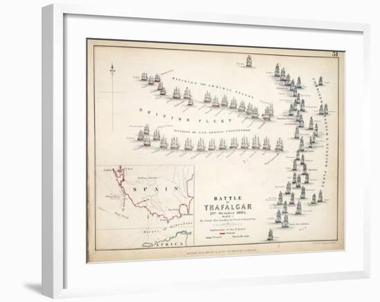 Map of the Battle of Trafalgar, Published by William Blackwood and Sons, Edinburgh and London, 1848-Alexander Keith Johnston-Framed Giclee Print