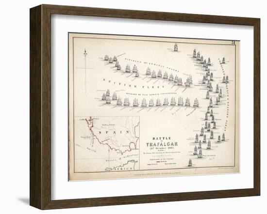 Map of the Battle of Trafalgar, Published by William Blackwood and Sons, Edinburgh and London, 1848-Alexander Keith Johnston-Framed Giclee Print