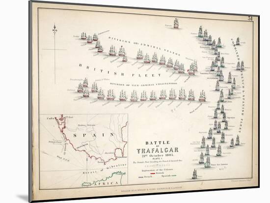 Map of the Battle of Trafalgar, Published by William Blackwood and Sons, Edinburgh and London, 1848-Alexander Keith Johnston-Mounted Giclee Print