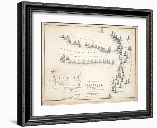 Map of the Battle of Trafalgar, Published by William Blackwood and Sons, Edinburgh and London, 1848-Alexander Keith Johnston-Framed Giclee Print