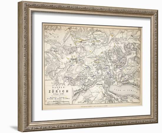 Map of the Battle of Zurich, Published by William Blackwood and Sons, Edinburgh and London, 1848-Alexander Keith Johnston-Framed Giclee Print