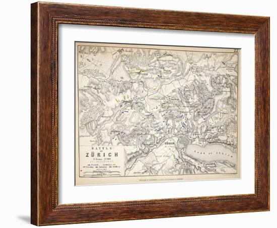 Map of the Battle of Zurich, Published by William Blackwood and Sons, Edinburgh and London, 1848-Alexander Keith Johnston-Framed Giclee Print