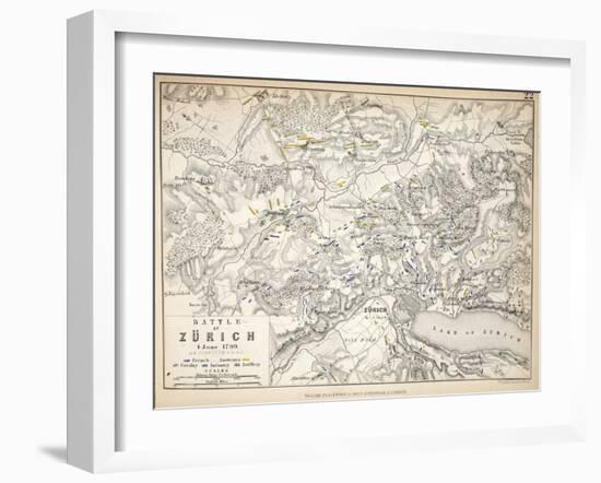 Map of the Battle of Zurich, Published by William Blackwood and Sons, Edinburgh and London, 1848-Alexander Keith Johnston-Framed Giclee Print