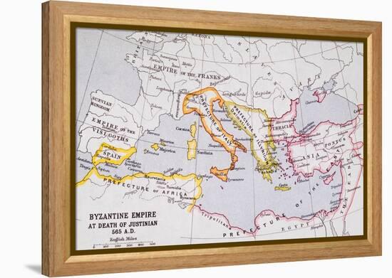 Map of the Byzantine Empire at Death of Emperor Justinian I (463-565) from 'A Literary and…-English School-Framed Premier Image Canvas