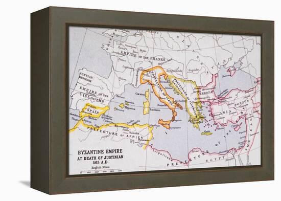 Map of the Byzantine Empire at Death of Emperor Justinian I (463-565) from 'A Literary and…-English School-Framed Premier Image Canvas