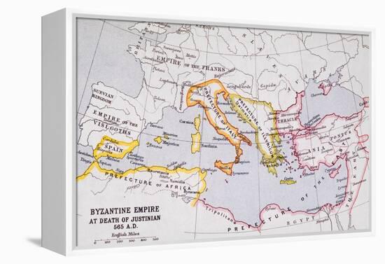 Map of the Byzantine Empire at Death of Emperor Justinian I (463-565) from 'A Literary and…-English School-Framed Premier Image Canvas