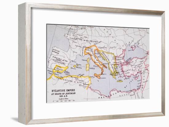 Map of the Byzantine Empire at Death of Emperor Justinian I (463-565) from 'A Literary and…-English School-Framed Giclee Print