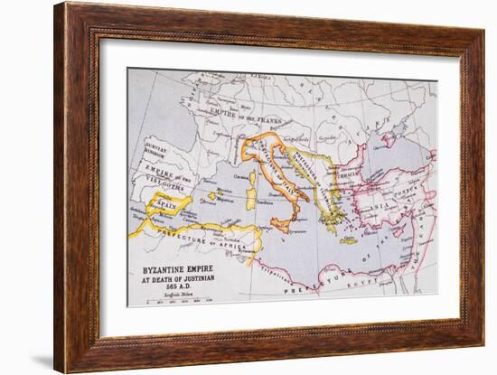 Map of the Byzantine Empire at Death of Emperor Justinian I (463-565) from 'A Literary and…-English School-Framed Giclee Print