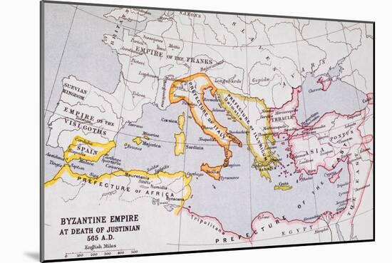 Map of the Byzantine Empire at Death of Emperor Justinian I (463-565) from 'A Literary and…-English School-Mounted Giclee Print