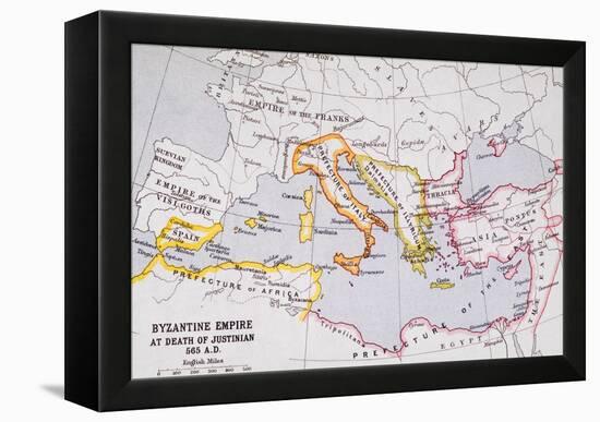 Map of the Byzantine Empire at Death of Emperor Justinian I (463-565) from 'A Literary and…-English School-Framed Premier Image Canvas