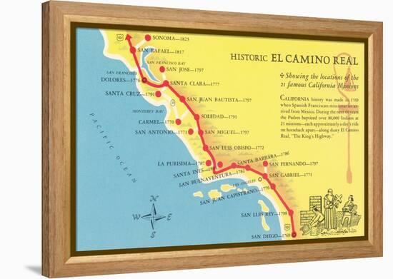 Map of the Camino Real, California Missions-null-Framed Stretched Canvas