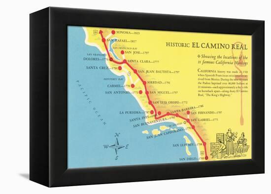 Map of the Camino Real, California Missions-null-Framed Stretched Canvas