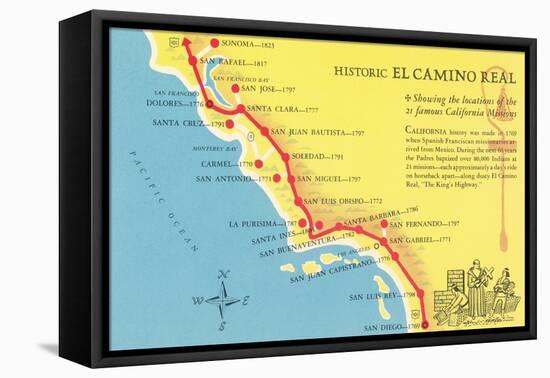 Map of the Camino Real, California Missions-null-Framed Stretched Canvas