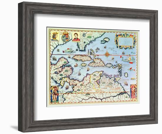 Map of the Caribbean Islands and the American State of Florida-Theodor de Bry-Framed Giclee Print