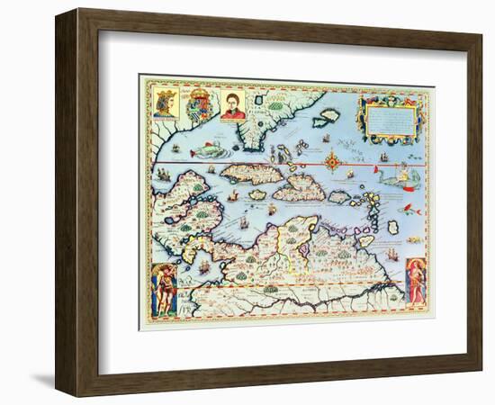 Map of the Caribbean Islands and the American State of Florida-Theodor de Bry-Framed Giclee Print