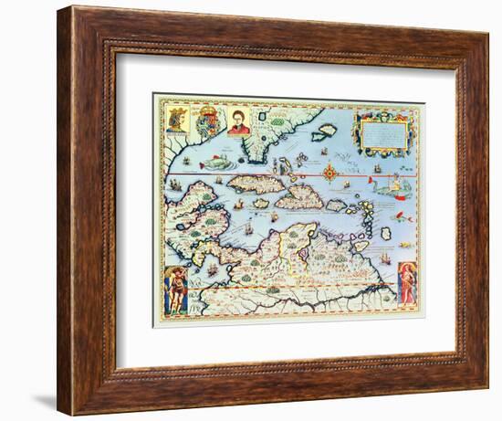 Map of the Caribbean Islands and the American State of Florida-Theodor de Bry-Framed Giclee Print
