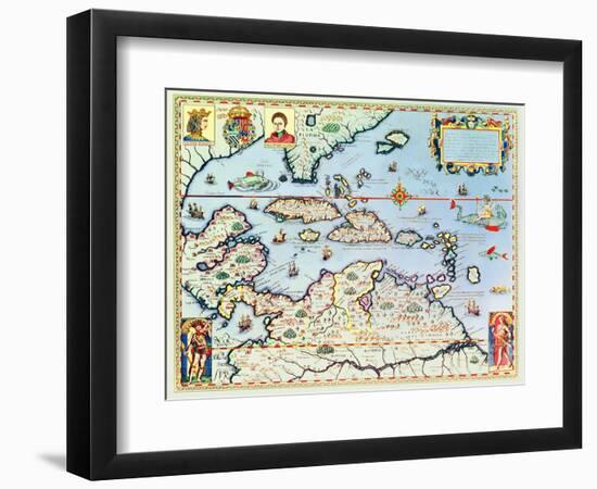 Map of the Caribbean Islands and the American State of Florida-Theodor de Bry-Framed Giclee Print