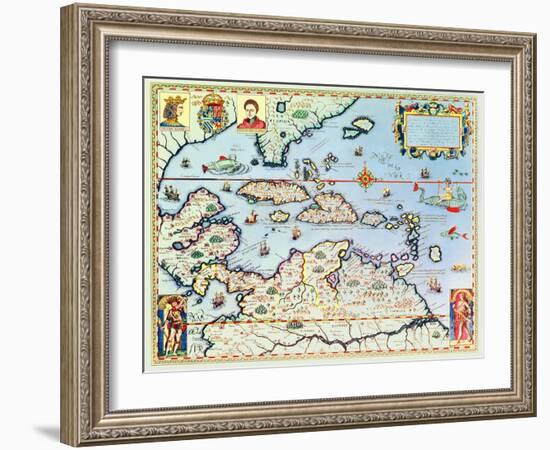 Map of the Caribbean Islands and the American State of Florida-Theodor de Bry-Framed Giclee Print