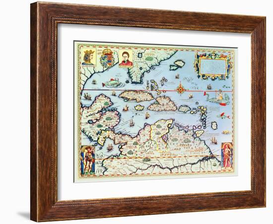 Map of the Caribbean Islands and the American State of Florida-Theodor de Bry-Framed Giclee Print