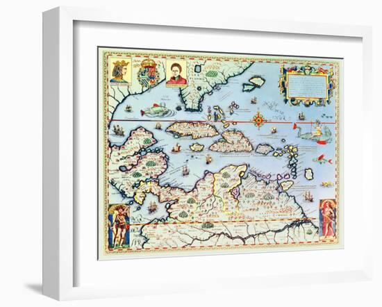 Map of the Caribbean Islands and the American State of Florida-Theodor de Bry-Framed Giclee Print