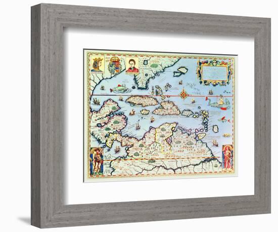 Map of the Caribbean Islands and the American State of Florida-Theodor de Bry-Framed Giclee Print