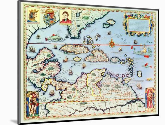 Map of the Caribbean Islands and the American State of Florida-Theodor de Bry-Mounted Giclee Print