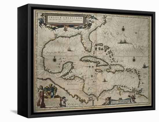 Map of the Caribbean Islands-William and Jan Blaeu-Framed Stretched Canvas
