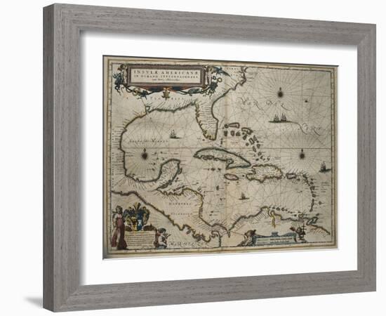 Map of the Caribbean Islands-William and Jan Blaeu-Framed Art Print