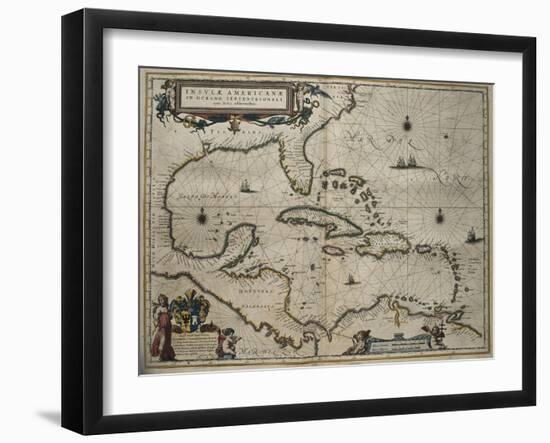 Map of the Caribbean Islands-William and Jan Blaeu-Framed Art Print