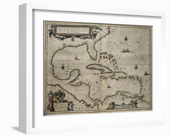 Map of the Caribbean Islands-William and Jan Blaeu-Framed Art Print