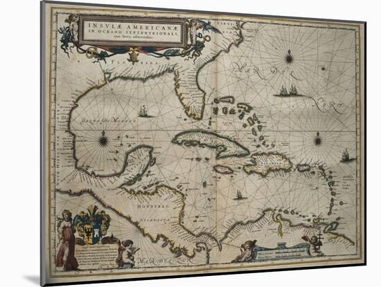 Map of the Caribbean Islands-William and Jan Blaeu-Mounted Art Print