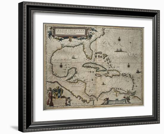 Map of the Caribbean Islands-William and Jan Blaeu-Framed Art Print