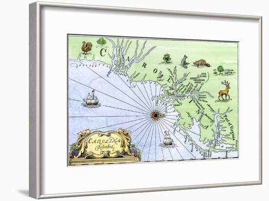 Map of the Carolinas, Showing Charleston and the Outer Banks, North on the Right-null-Framed Giclee Print