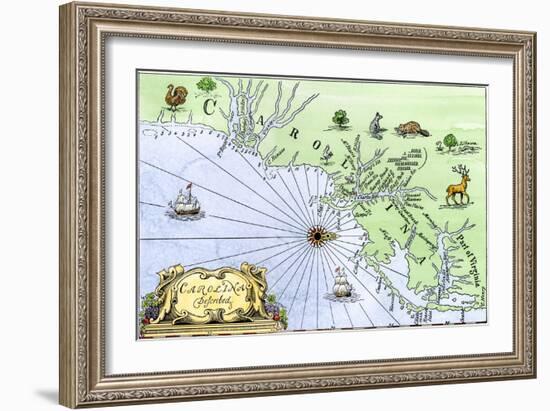 Map of the Carolinas, Showing Charleston and the Outer Banks, North on the Right-null-Framed Giclee Print