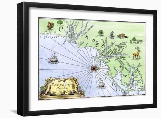 Map of the Carolinas, Showing Charleston and the Outer Banks, North on the Right-null-Framed Giclee Print