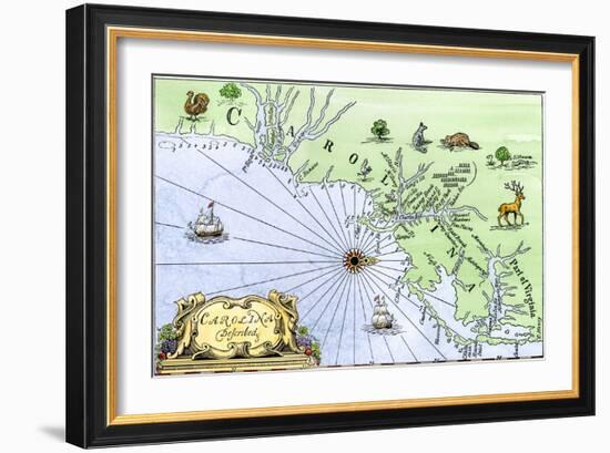 Map of the Carolinas, Showing Charleston and the Outer Banks, North on the Right-null-Framed Giclee Print