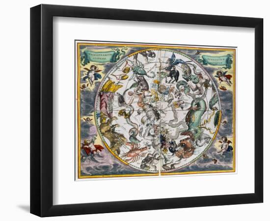 Map of the celestial Southern Hemisphere, 1660-1661-Andreas Cellarius-Framed Giclee Print