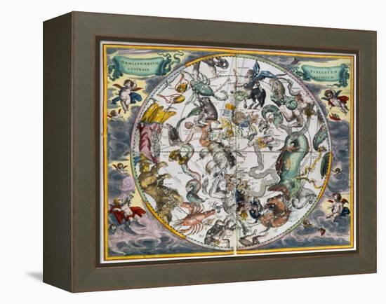 Map of the celestial Southern Hemisphere, 1660-1661-Andreas Cellarius-Framed Premier Image Canvas