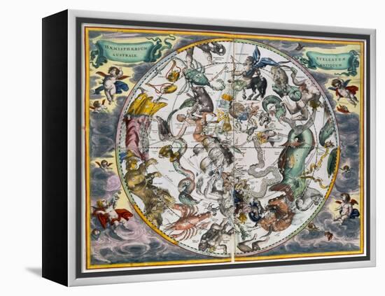 Map of the celestial Southern Hemisphere, 1660-1661-Andreas Cellarius-Framed Premier Image Canvas