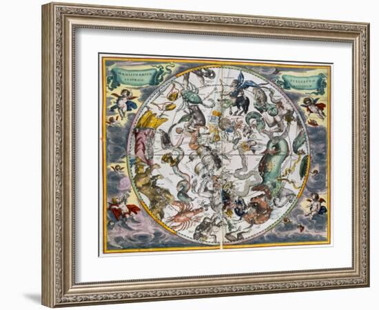 Map of the celestial Southern Hemisphere, 1660-1661-Andreas Cellarius-Framed Giclee Print