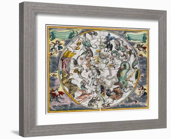 Map of the celestial Southern Hemisphere, 1660-1661-Andreas Cellarius-Framed Giclee Print