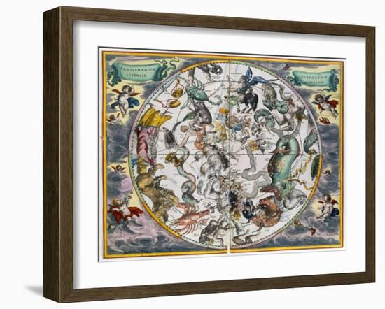 Map of the celestial Southern Hemisphere, 1660-1661-Andreas Cellarius-Framed Giclee Print