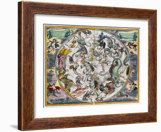 Map of the celestial Southern Hemisphere, 1660-1661-Andreas Cellarius-Framed Giclee Print