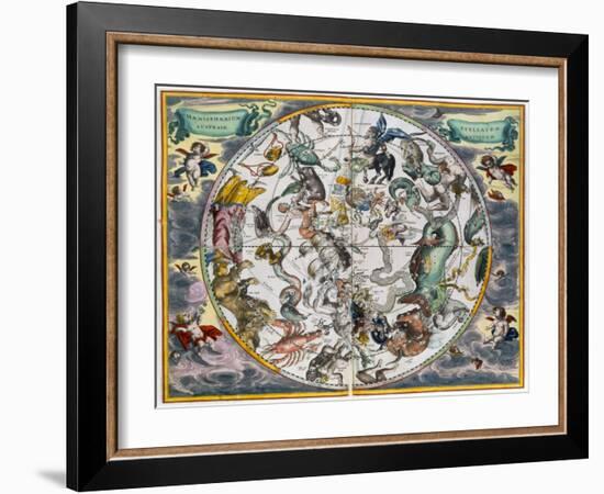 Map of the celestial Southern Hemisphere, 1660-1661-Andreas Cellarius-Framed Giclee Print