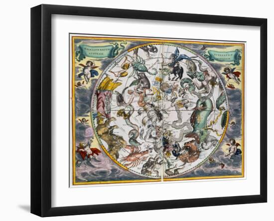 Map of the celestial Southern Hemisphere, 1660-1661-Andreas Cellarius-Framed Giclee Print