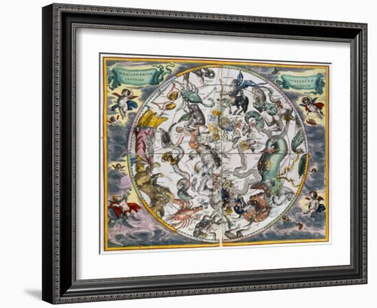 Map of the celestial Southern Hemisphere, 1660-1661-Andreas Cellarius-Framed Giclee Print