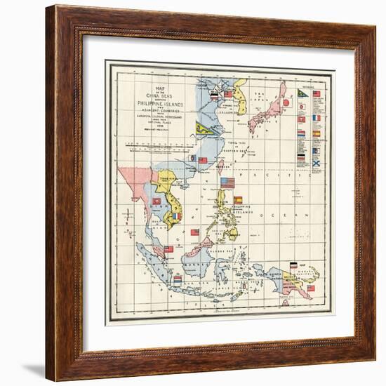 Map of the China Seas, Philippines, and European Colonies in the Region, c.1898-null-Framed Giclee Print