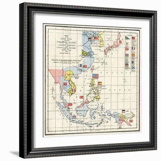 Map of the China Seas, Philippines, and European Colonies in the Region, c.1898-null-Framed Giclee Print